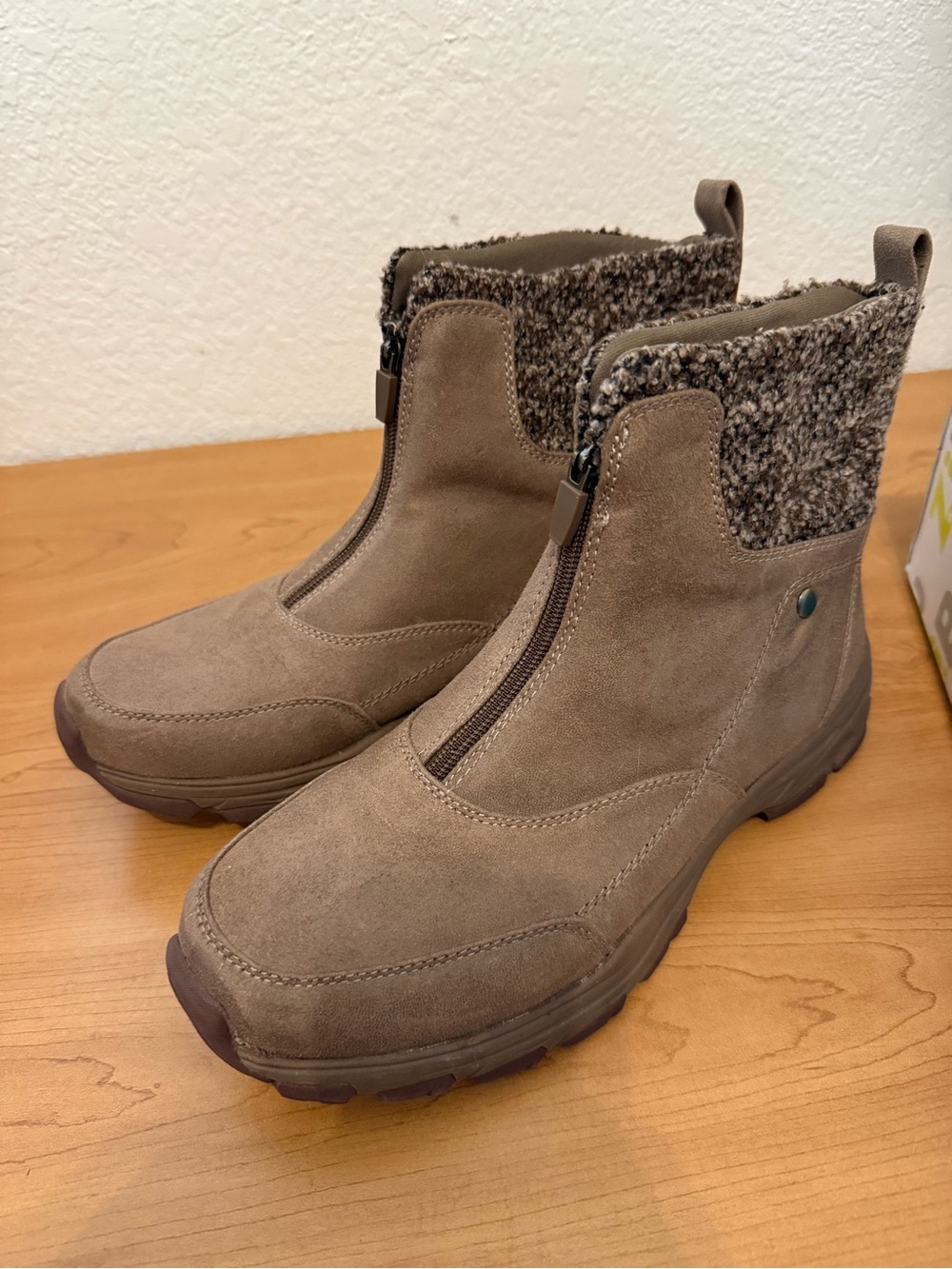 jcpenney Taupe Suede Front-Zip Knit Cuff Ankle Boots